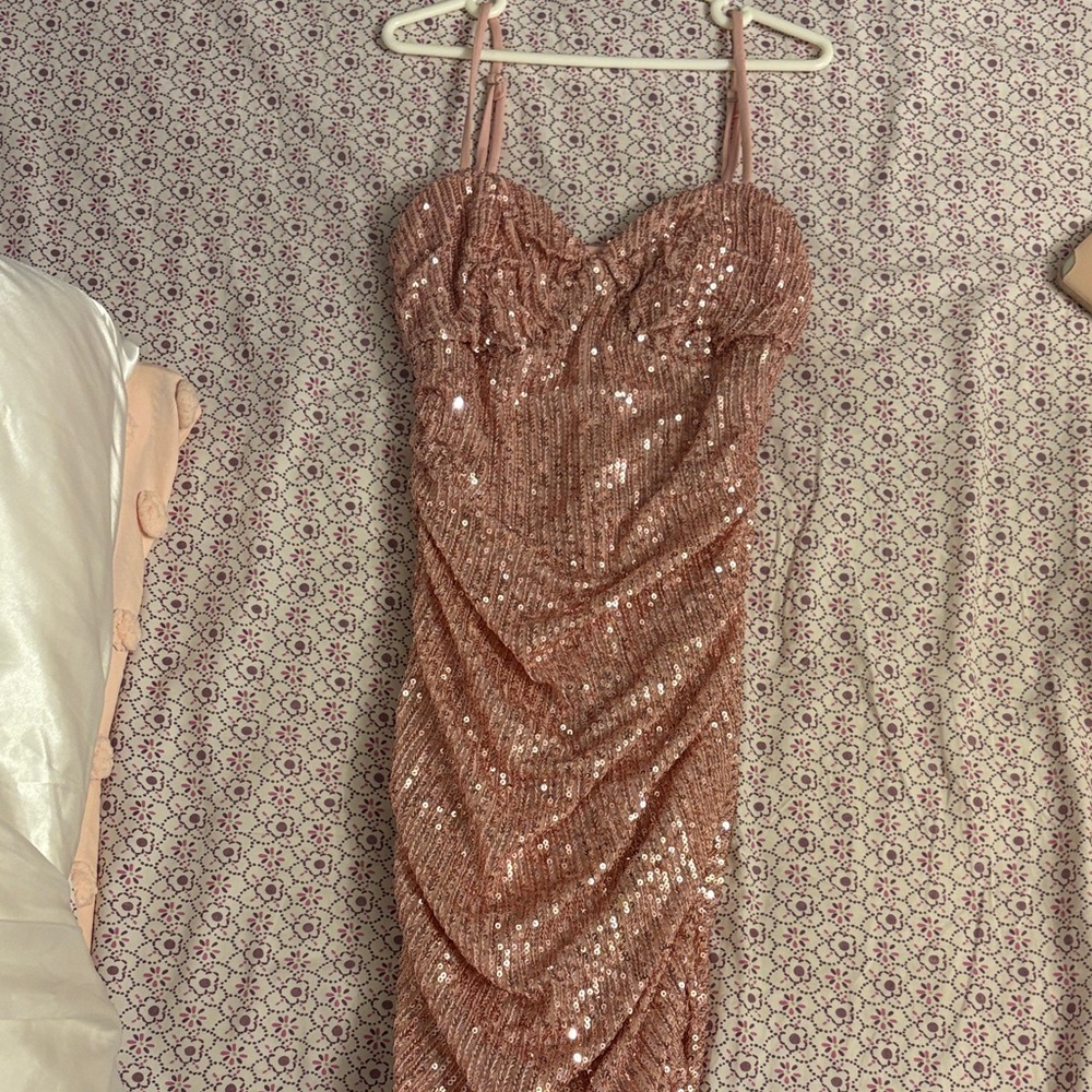 Hello Molly Strapless Sequin Rose Gold Dress